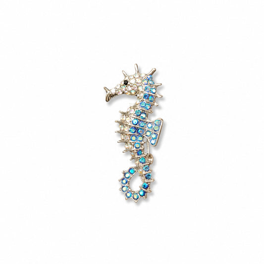 Crystal Seahorse Brooch in Turquoise and Gold