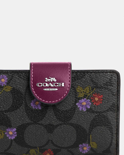 Coach Medium Corner Zip Wallet In Signature Canvas With Country Floral Print