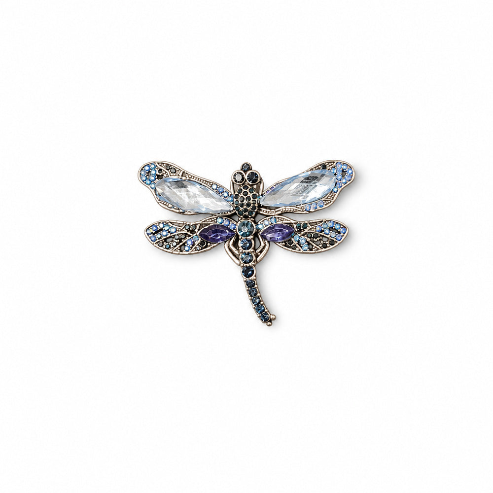 Crystal Dragonfly Brooch in Blue and Silver