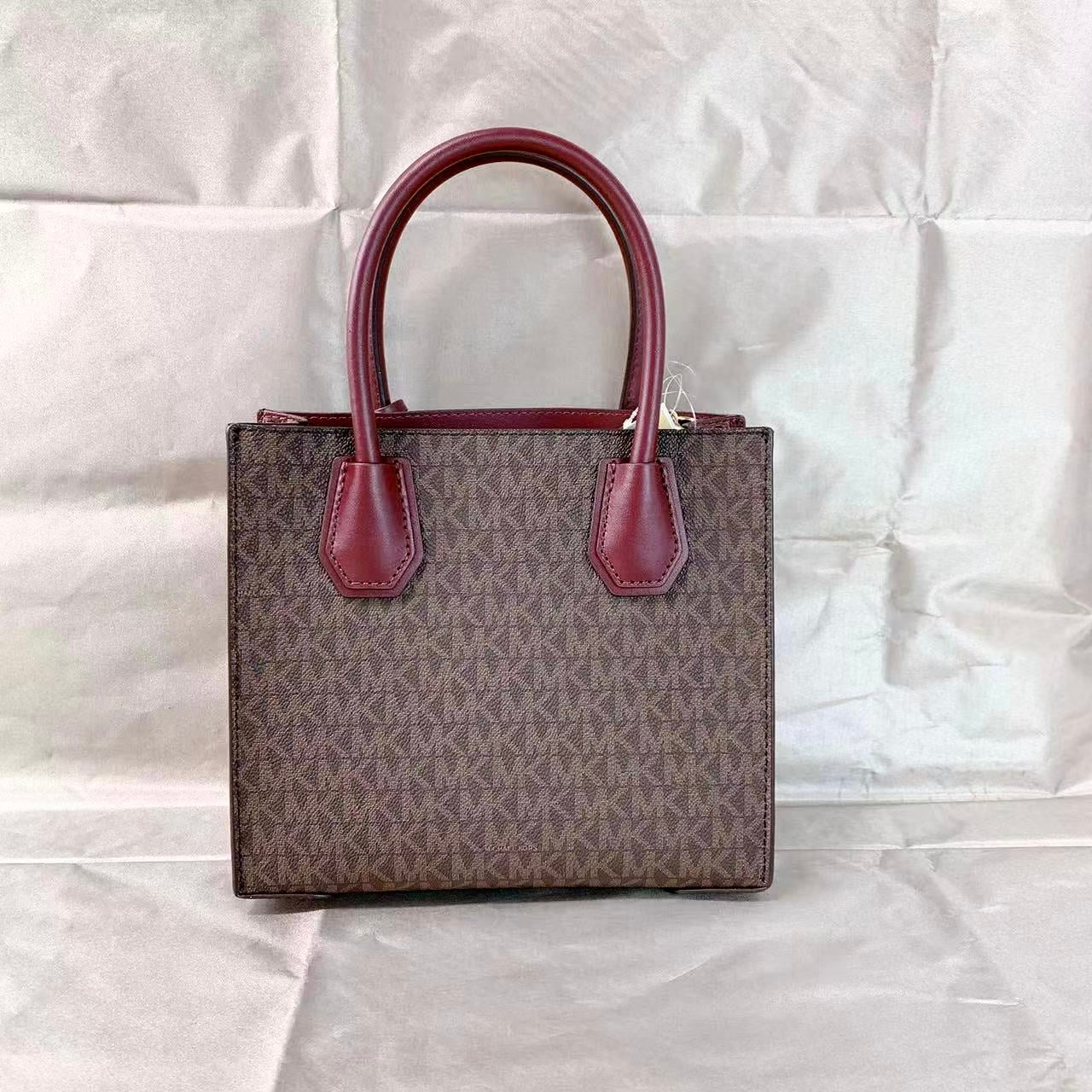 Michael Kors Mercer Medium Logo And Leather Accordion Crossbody Bag Merlot