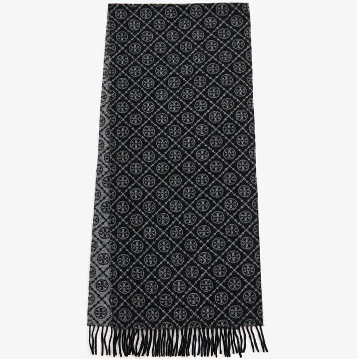 TORY BURCH MONOGRAM OBLONG SCARF - SCARF - BLACK