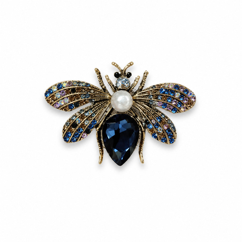 Statement Bee Brooch with Blue Crystal Detail
