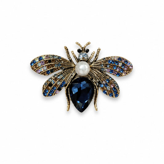Statement Bee Brooch with Blue Crystal Detail