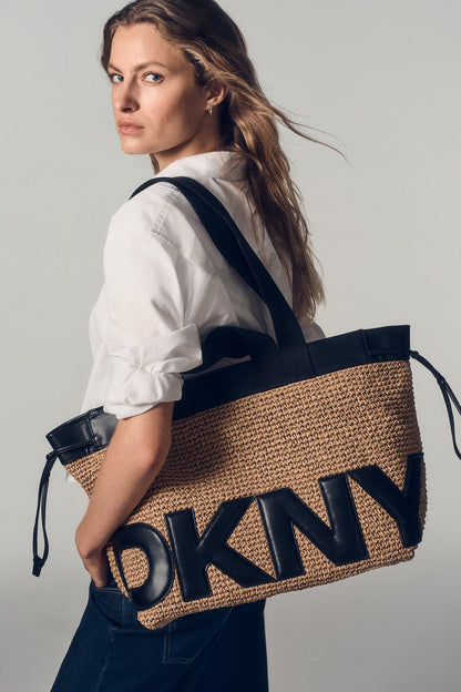 DKNY BARDOT RAFFIA LOGO TOTE