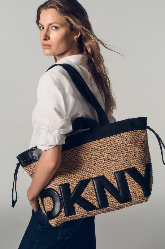 DKNY BARDOT RAFFIA LOGO TOTE