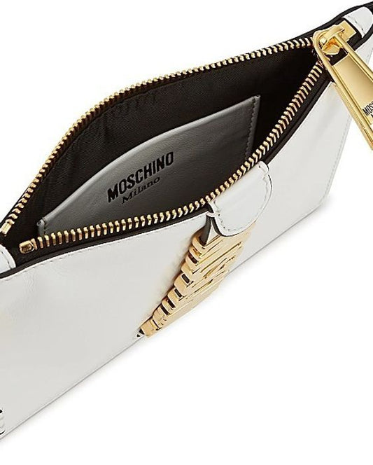 MOSCHINO Leather clutch with lettering logo