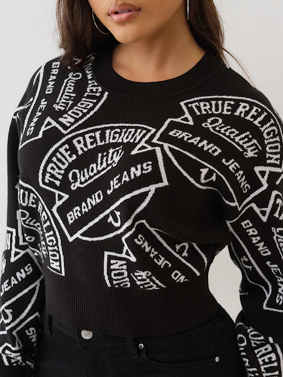 TRUE RELIGION MONOGRAM JAQUARD SWEATER SIZE L