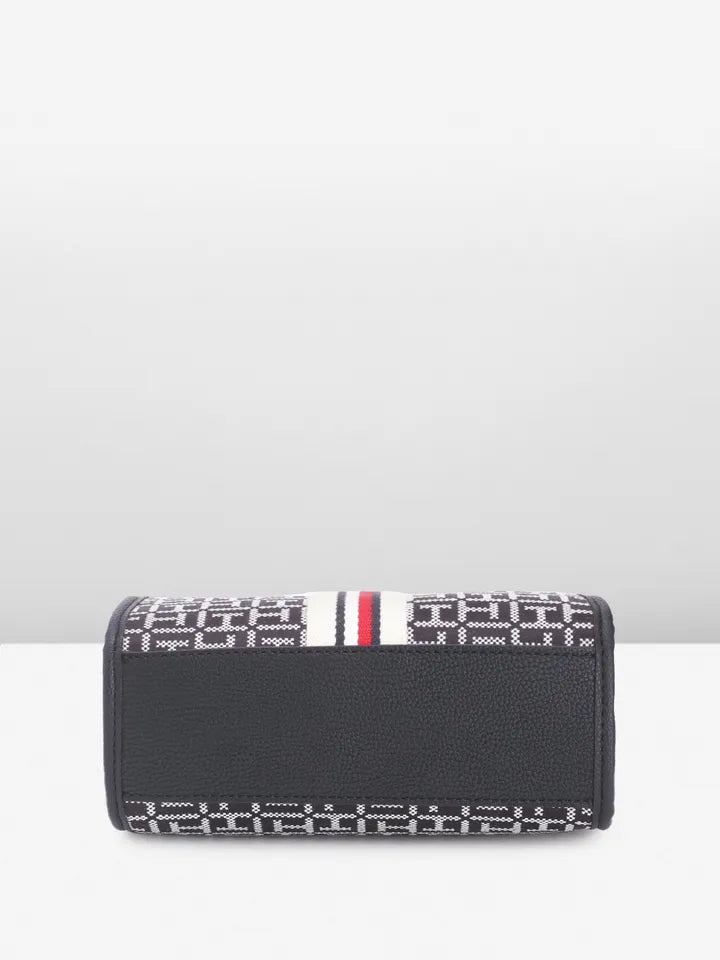 Tommy Hilfiger Brand Logo Textured Handheld Bag in navy