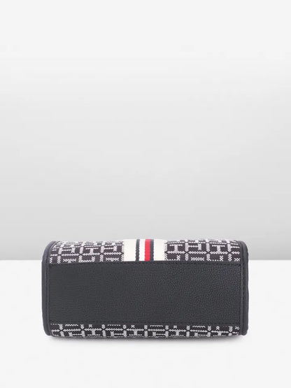 Tommy Hilfiger Brand Logo Textured Handheld Bag in navy