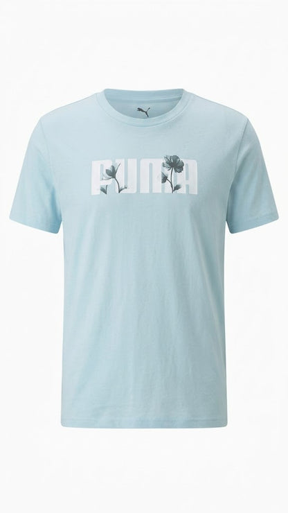 PUMA Floral Logo Graphic Tee – Ice Blue LARGE