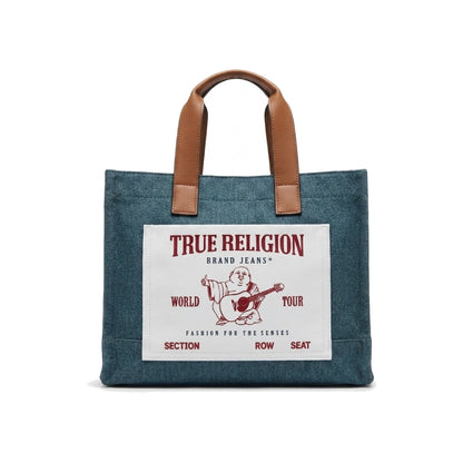 True Religion Medium Buddha Pocket Tote Bag In Blue Denim