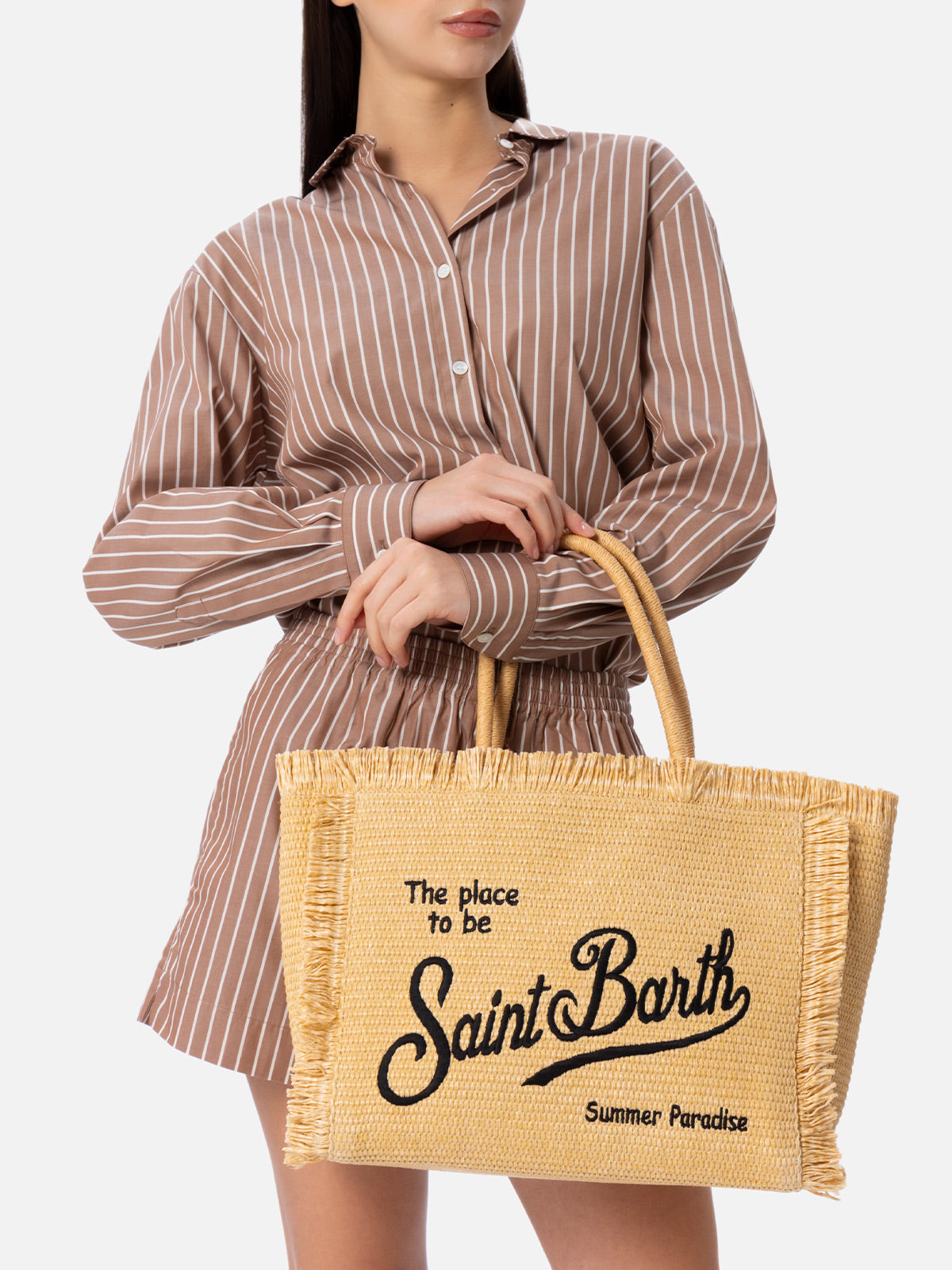 MC2 SAINT BARTH BEIGE STRAW EFFECT VANITY TOTE BAG