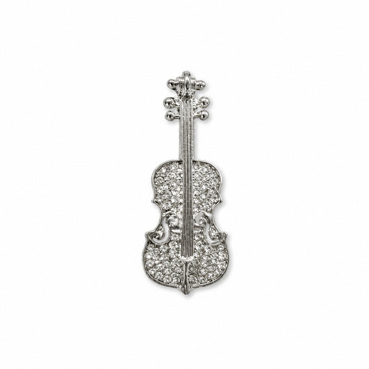 Crystal Violin Brooch in Silver