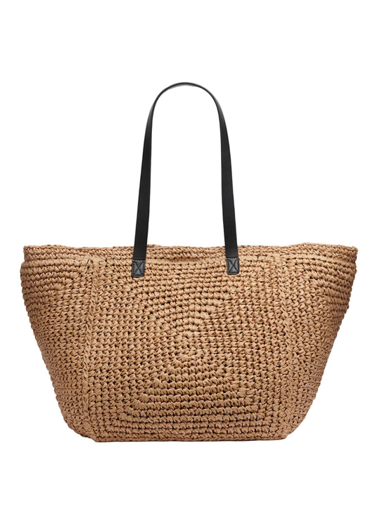 DKNY PALOMA CROCHET RAFFIA LOGO TOTE