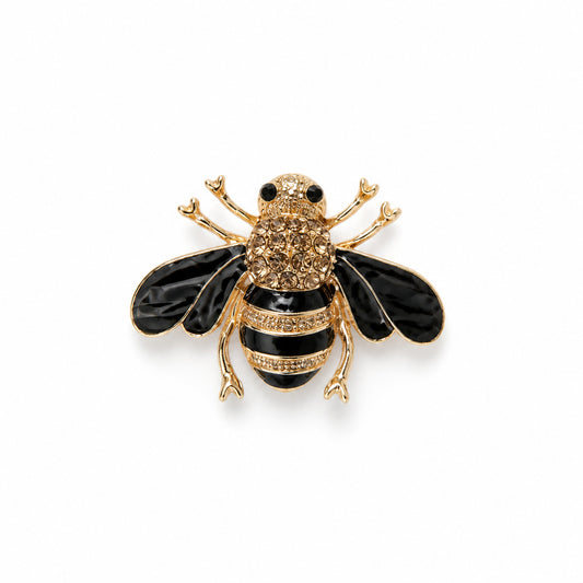 Black Wing Bee Brooch with Crystal Detail