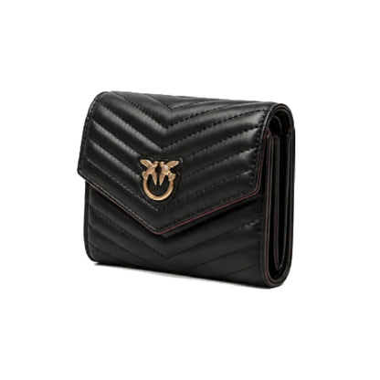 PINKO Love Birds Chevron Quilted Leather Wallet in Black