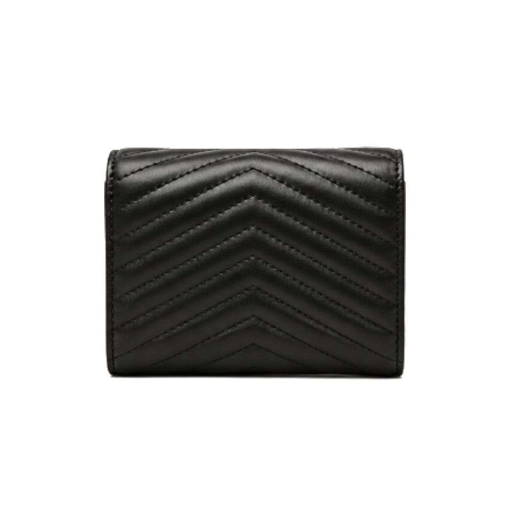 PINKO Love Birds Chevron Quilted Leather Wallet in Black