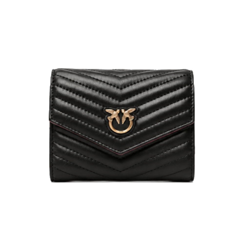 PINKO Love Birds Chevron Quilted Leather Wallet in Black