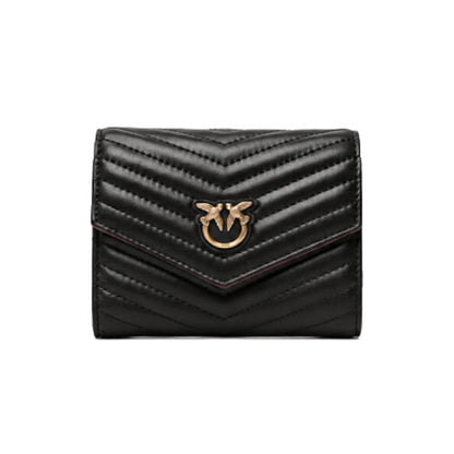 PINKO Love Birds Chevron Quilted Leather Wallet in Black