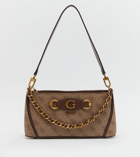 Guess Izzy Top Zip Shoulder Bag for Women Latte Logo Brown