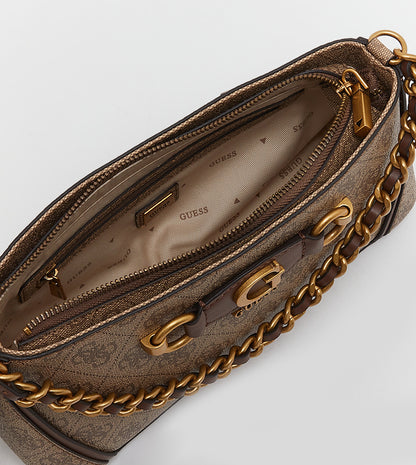 Guess Izzy Top Zip Shoulder Bag for Women Latte Logo Brown