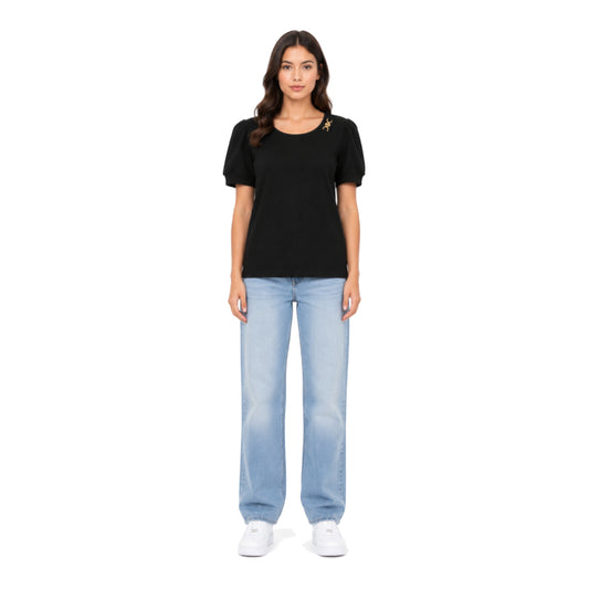 Michael Kors T-Shirt Black With Gold acc Size M