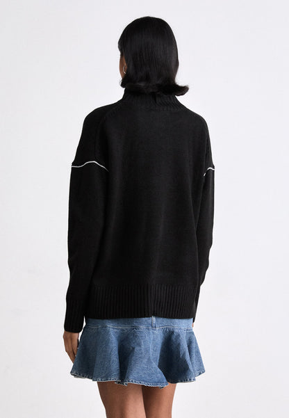 DKNY INTARSIA LOGO TURTLENECK HIGH LOW BOXY SWEATER - Jumper - black/ivory size M