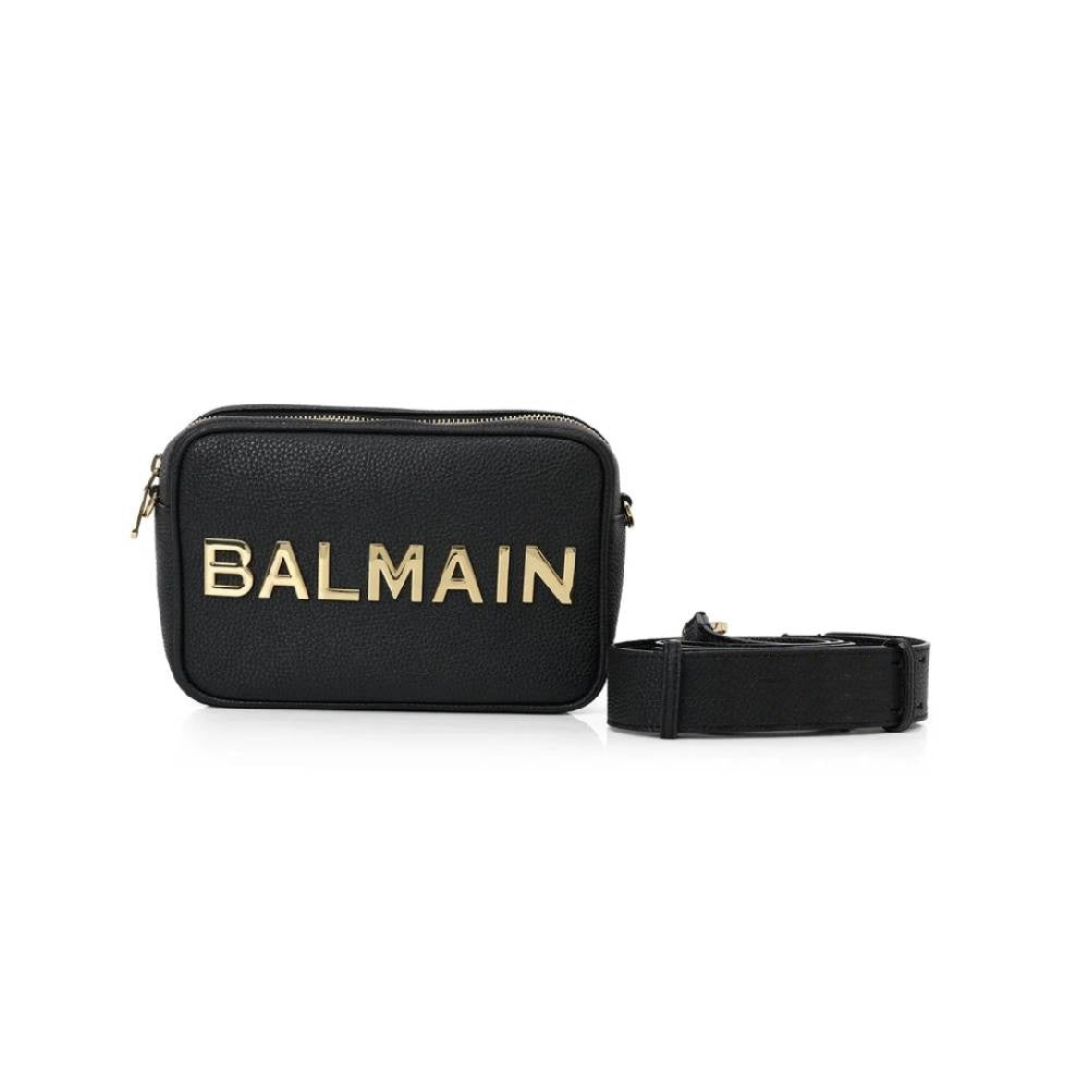 Balmain Pebbled Leather Crossbody Bag in Black