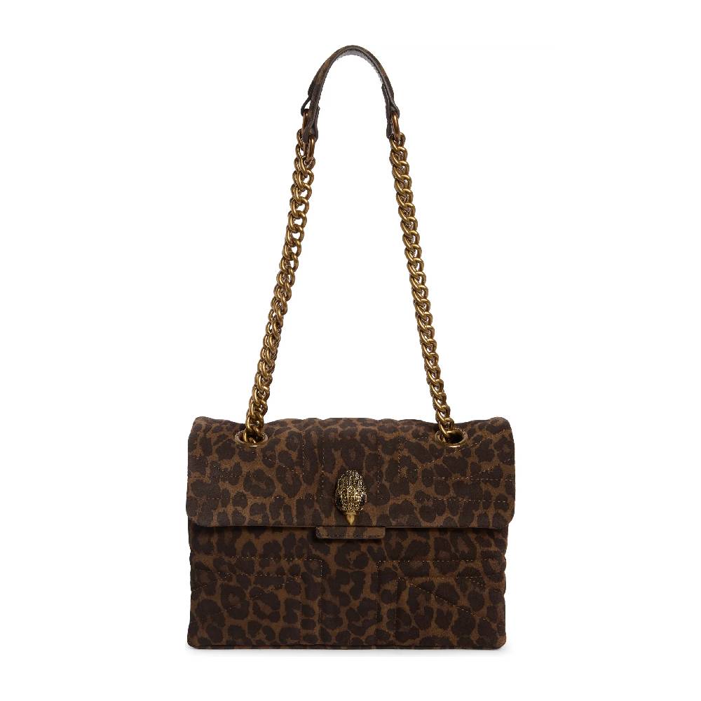 Kurt Geiger Union Jack Leopard Print Leather Shoulder Bag in Open Brown