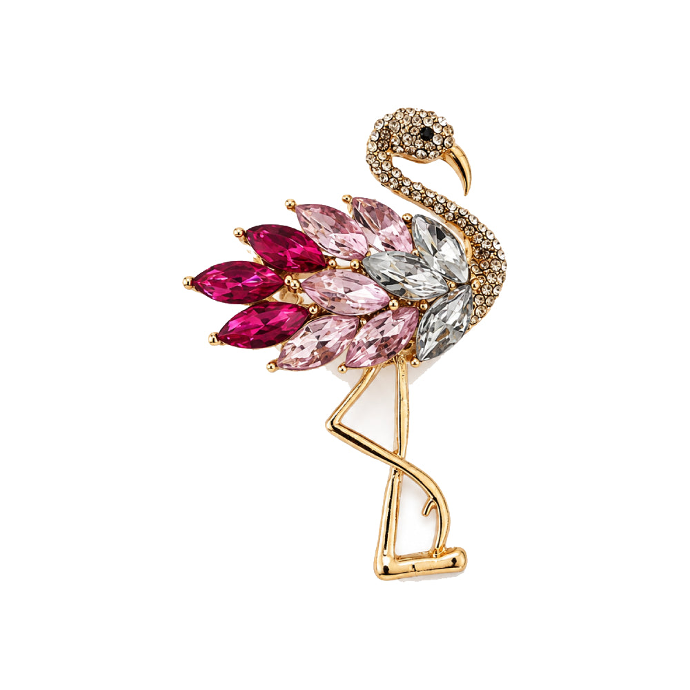 Flamingo Crystal Brooch In Gold