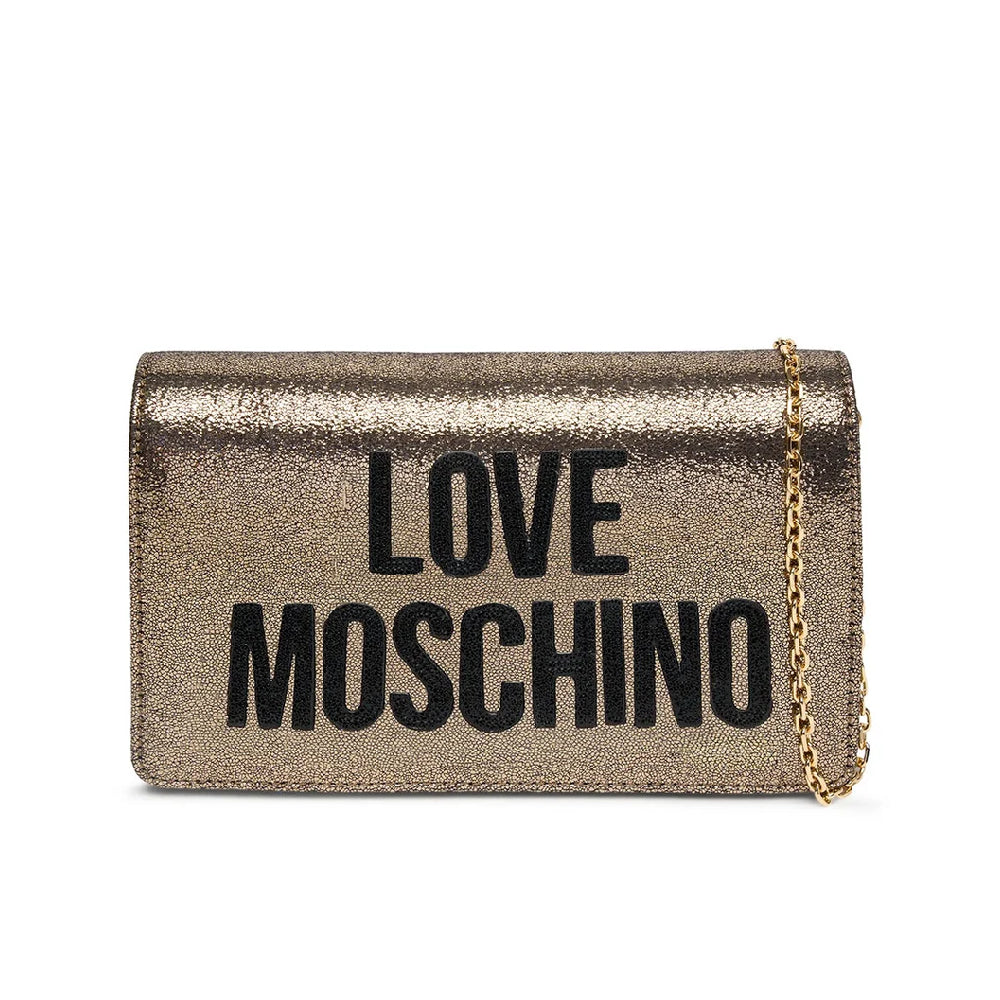 Love Moschino Clutch with Shoulder Strap in Gold