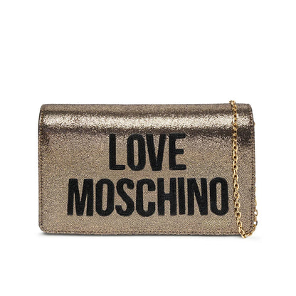 Love Moschino Clutch with Shoulder Strap in Gold