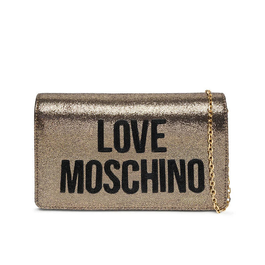 Love Moschino Clutch with Shoulder Strap in Gold
