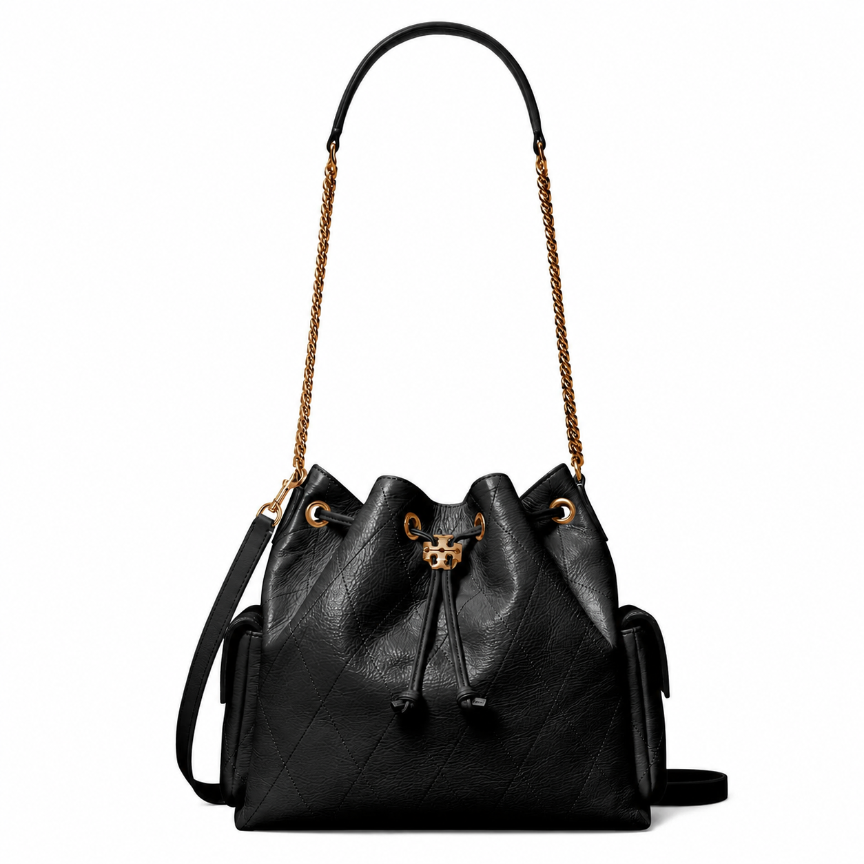 Tory Burch Charlie Drawstring Bucket Bag Black Large
