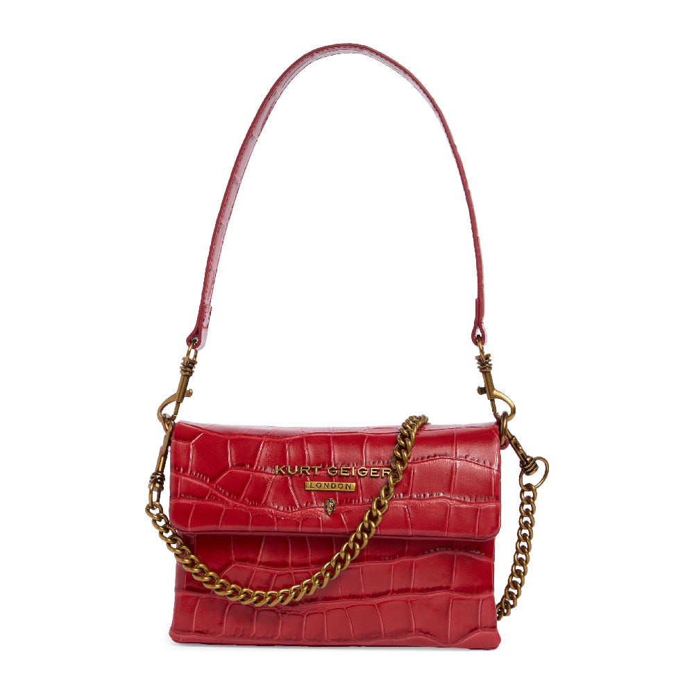 Kurt Geiger Mini Brompton Croc Embossed Leather Crossbody Bag in Red