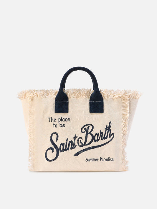 MC2 SAINT BARTH COLETTE WHITE CANVAS COLETTE BAG WITH FRINGES