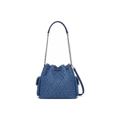 Tory Burch Charlie Quilted Denim Drawstring Shoulder Bag In Blue