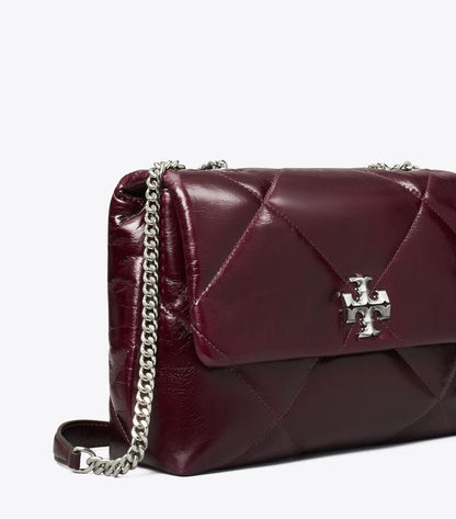 TORY BURCH KIRA DIAMOND QUILT DISTRESSED SHOULDER BAG IN DARK CARMINE