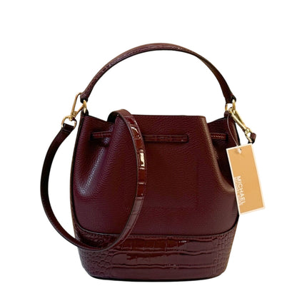 MICHAEL KORS REED BUCKET MESSENGER LEATHER BAG EXOTIC OXBLOOD