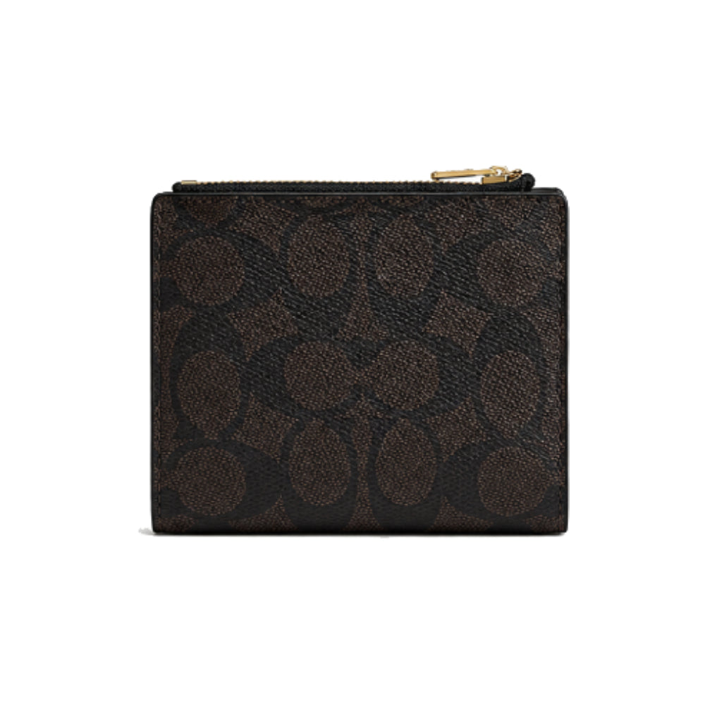 Coach Corner Zip Wristlet In Dark Brown Signature Canvas