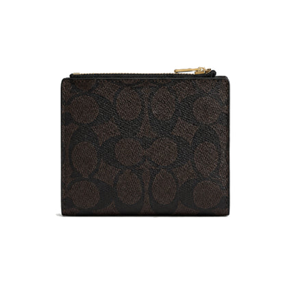 Coach Corner Zip Wristlet In Dark Brown Signature Canvas
