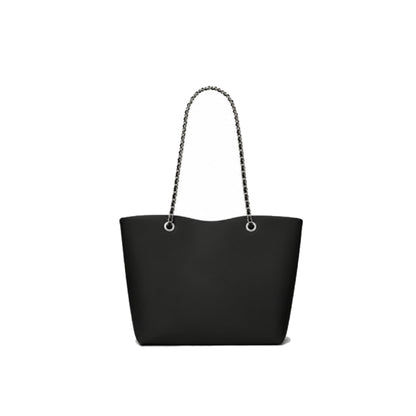 Tory Burch Ella Silver Chain Tote Bag in Black