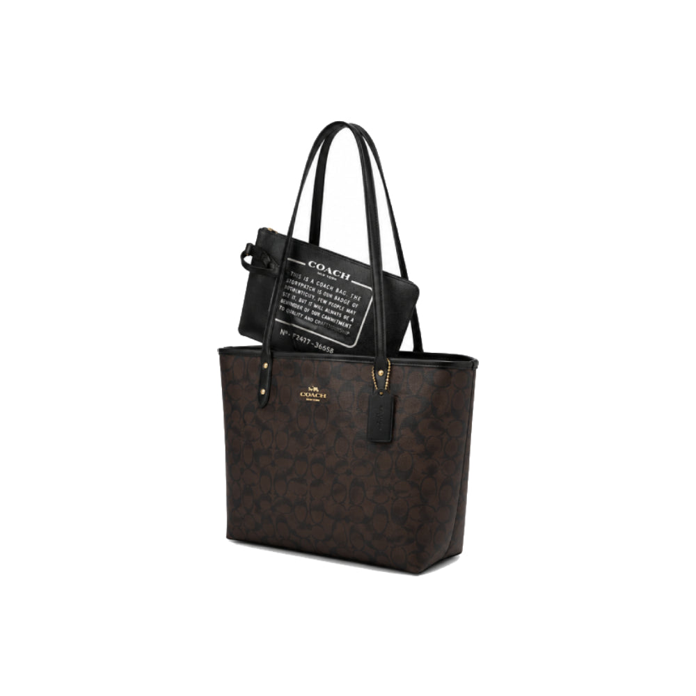 Coach Large Smith Tote Bag in Signature Canvas in Brown with Pouch