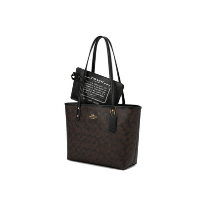 Coach Large Smith Tote Bag in Signature Canvas in Brown with Pouch