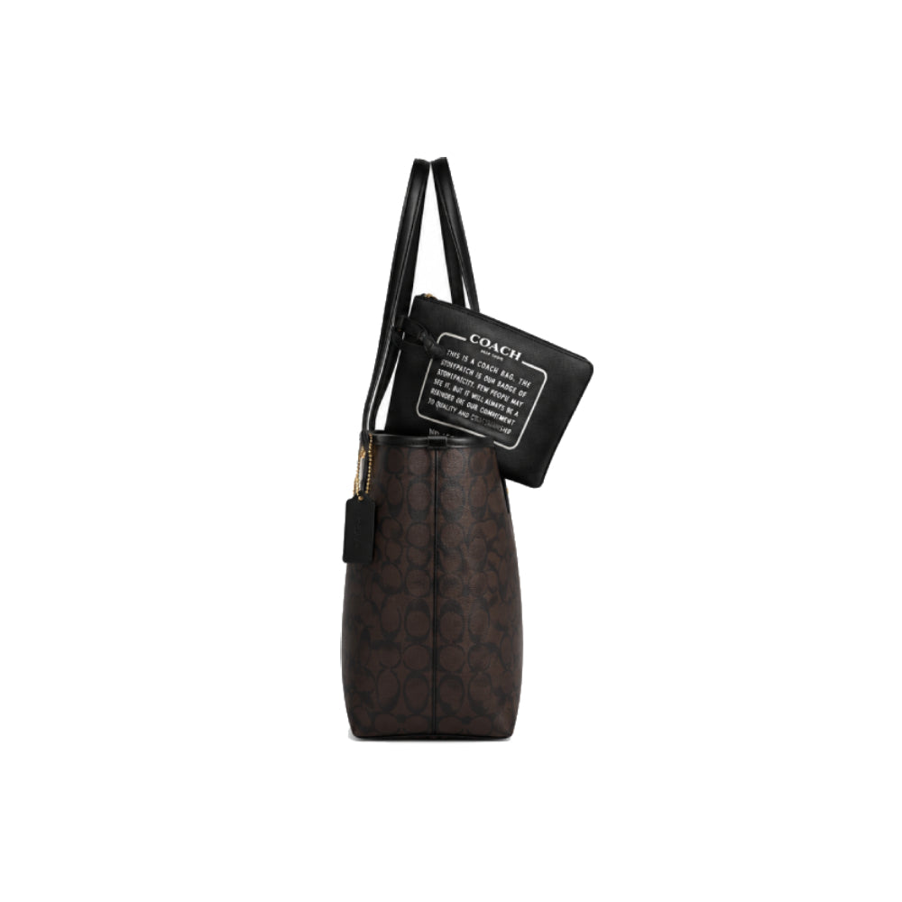 Coach Large Smith Tote Bag in Signature Canvas in Brown with Pouch
