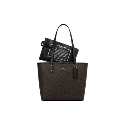 Coach Large Smith Tote Bag in Signature Canvas in Brown with Pouch