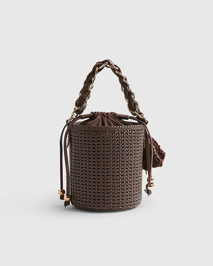 River Island Brown Chain Handle Woven Bucket Bag