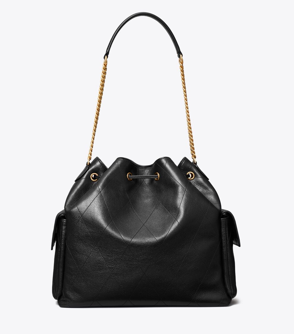 TORY BURCH CHARLIE QUILTED DRAWSTRING SHOULDER BAG IN BLACK