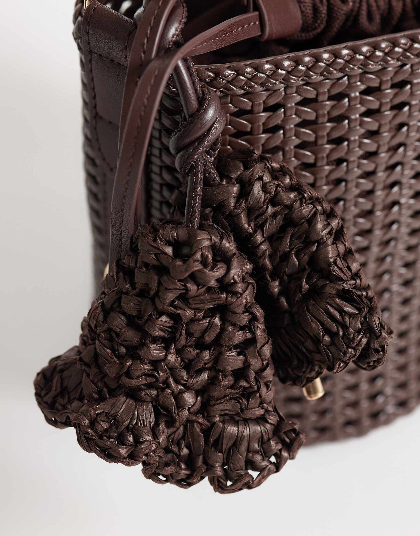River Island Metal Handle Woven Bucket Bag in Brown