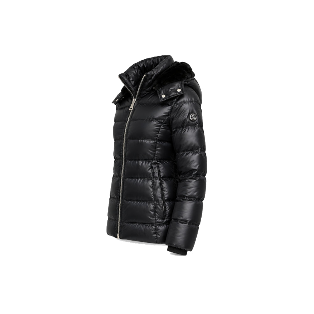 Calvin Klein Puffer Coat with Glossy Finish and Faux-Fur Hood in Black